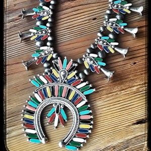 Multi Colored Squash Blossom Necklace